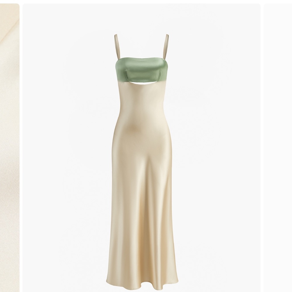 Comense Satin Cutout Zipper Long Dress - Ivory Champagne